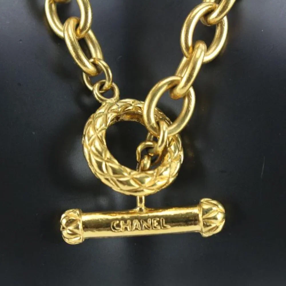 Chanel 95p 24k Gold Plated Jumbo CC Logo Clover Chain Necklace 35cc721s